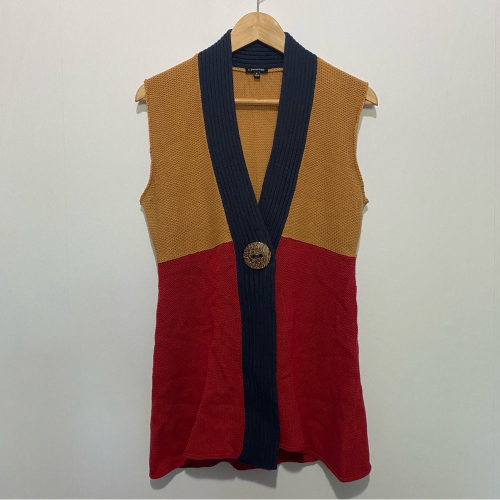 J. Peterman Colorblock Knit Sweater Vest S‎ | Retro Boho Cotton Multicolor
